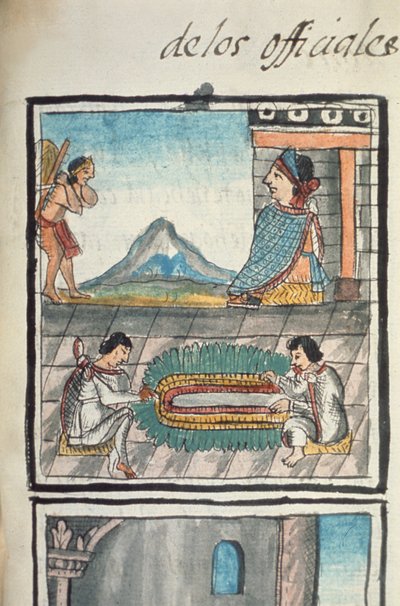 Craftsmen from the Palace of Aztec Rule Making Feather Headdresses, from an Account of Aztec Crafts in Central Mexico by Spanish School